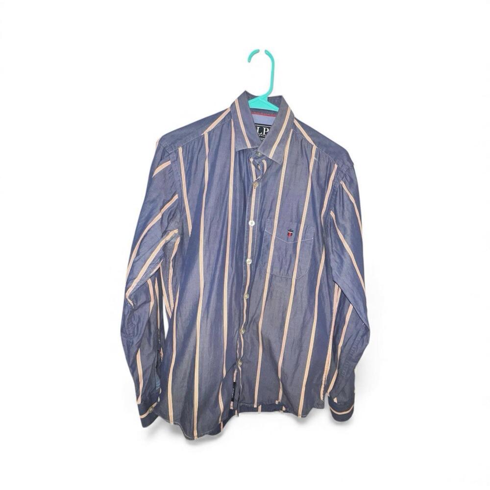 Louis‎ Philippe LP Blue Stripe Button Shirt Jermin Fit 100% Cotton Men's 39